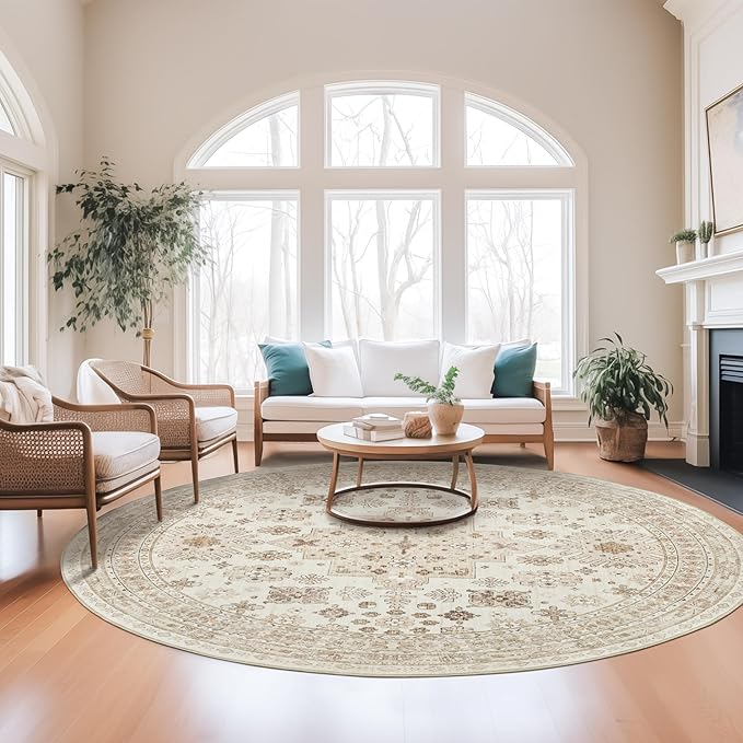 zesthome 8ft Round Rugs for Living Room, Non-Slip Washable Round Area Rugs by Zesthome