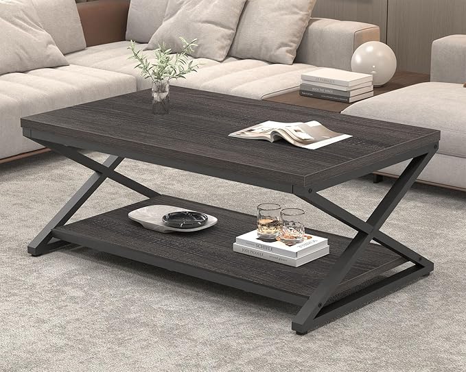 HSH Gray Coffee Table for Living Room, Minimalist Rectangle Center Table - Image 8