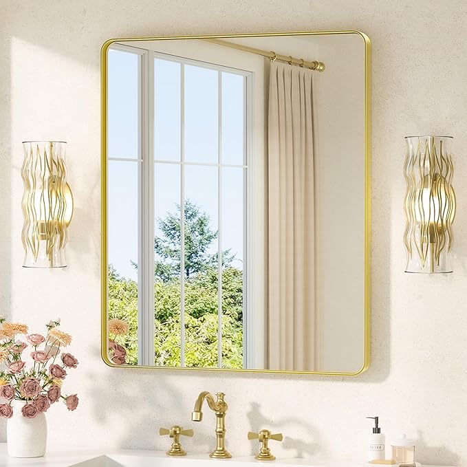 TETOTE Gold Mirrors for Wall 30 x 36 Inch Brushed Gold Bathroom Mirrors by TETOTE