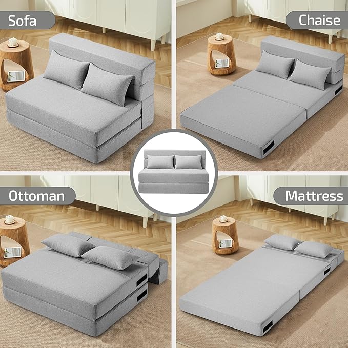 Folding Sofa Bed with Pillows- Convertible Chair Floor Couch & Sleeping Mattress - Image 5