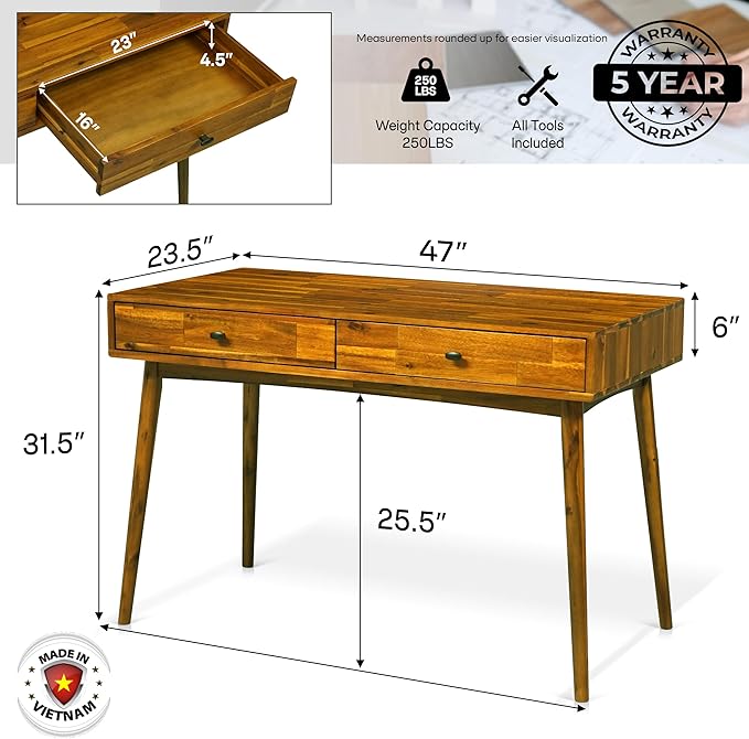 Acacia Lagom 48" Solid Wood Work Desk - Image 2