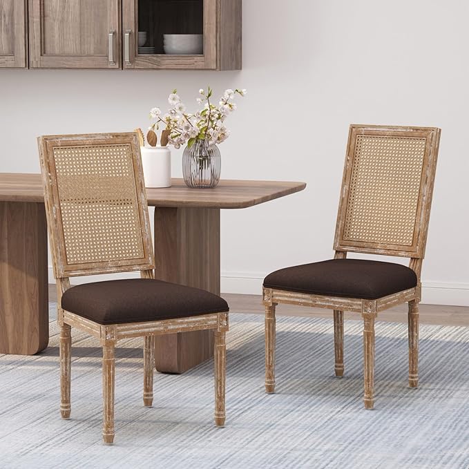 Merax Upholstered Solid Wood Dining Chairs Set of 2, French Country Style by Merax
