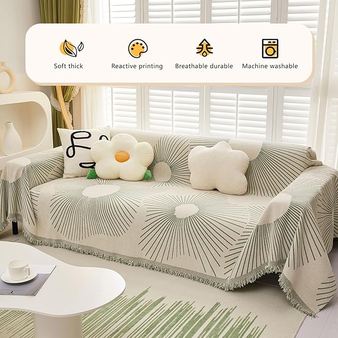 STACYPIK Chenille Boho Geometric Striped Sofa Cover Dogs Couch Cover L Shape - Image 9