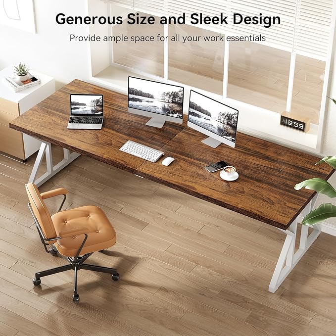 LITTLE TREE 78.7 Inch Large Executive Desk, Modern Computer Office Desk - Image 8