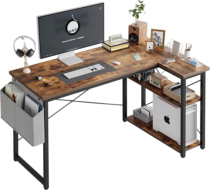 L Shaped Computer Desk with Reversible Shelves, 47 Inch Small Corner Desk with by Unknown