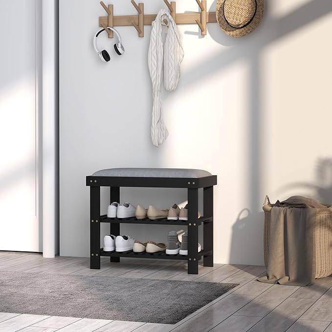 HOMCOM Bamboo Shoe Bench, 3-Tier Entryway Bench - Image 7