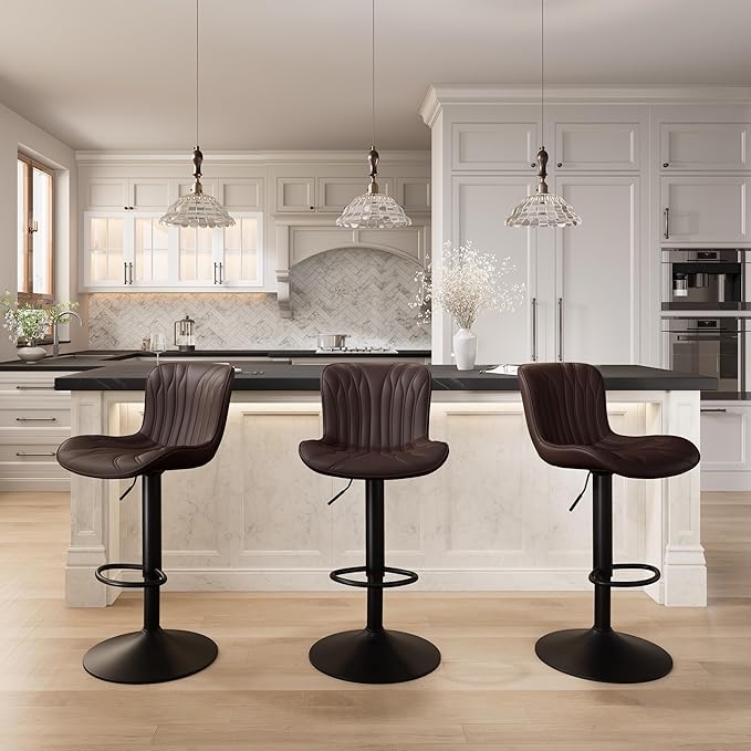 YOUNIKE Brown Bar Stools Set of 6 Modern Swivel Counter Height Bar Chair - Image 7