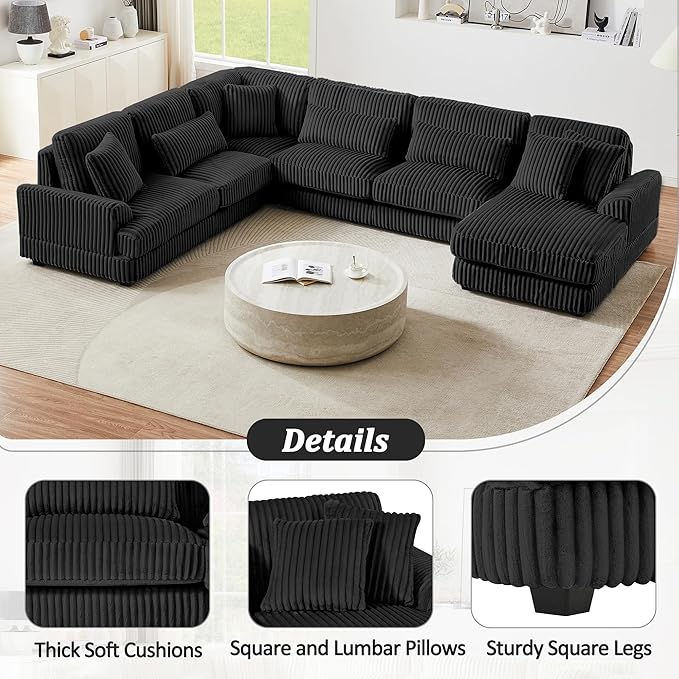 129" Oversized U Shaped Modular Sectional Sofa Couch - Image 5