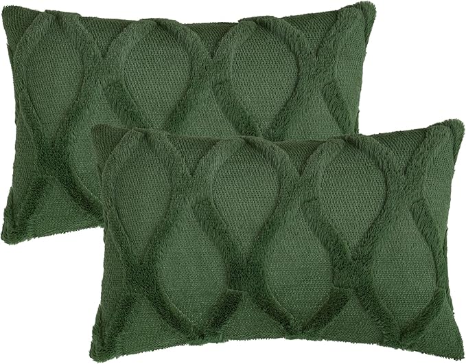 decorUhome Throw Pillow Covers 12x20 Inch Set of 2, Soft Plush Faux Fur Wool - Image 6