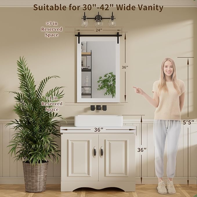 Farmhouse Bathroom Mirror, Barn Door Style Decor Living Room Entryway Bedroom - Image 4