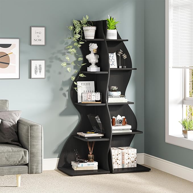Tribesigns Corner Shelf, Modern 5-Tier Wall Corner Bookshelf, Stylish Corner - Image 6