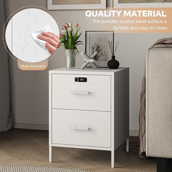 Nightstand, 2 Drawer Metal Locker End Table Lockable Bedside Table Storage - Image 6