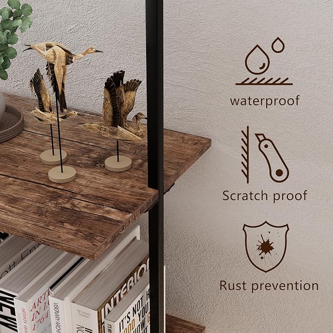 Ladder Shelf 4 Tiers Metal Industrial Bookshelf, Wall Mount Wide Book Case - Image 9