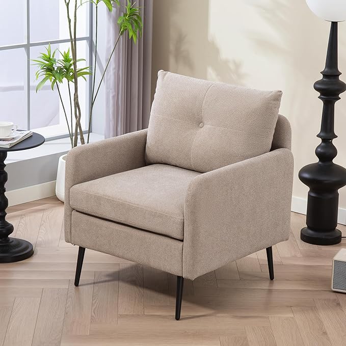 Ball & Cast Accent Chair with Metal Black Legs, Comfy Chenille Club Fabric - Image 3