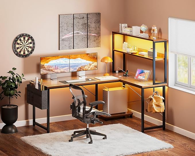 Casaottima Gaming Desk with Power Outlets & LED Lights, 53 Inch Reversible L - Image 8