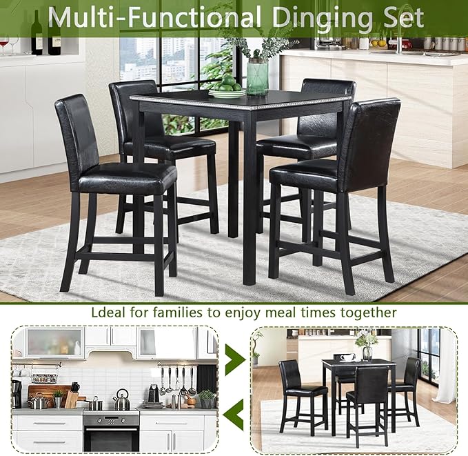 KEIKI 5-Piece Counter Height Dining Table Set - Image 4