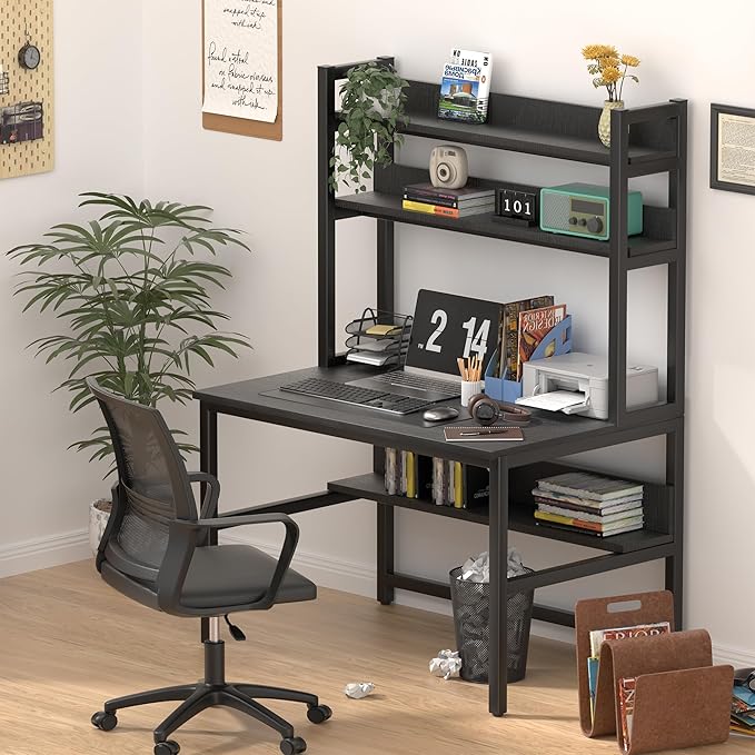 Aquzee Computer Desk with Hutch and Bookshelves, Large Leg Room 55 inch Width - Image 4
