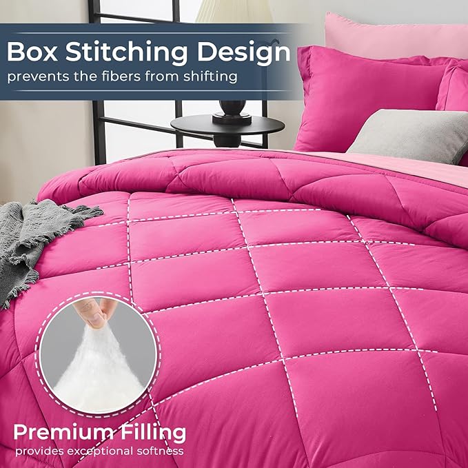 HEVUMYI Hot Pink & Baby Pink Queen Comforter Set - Image 4