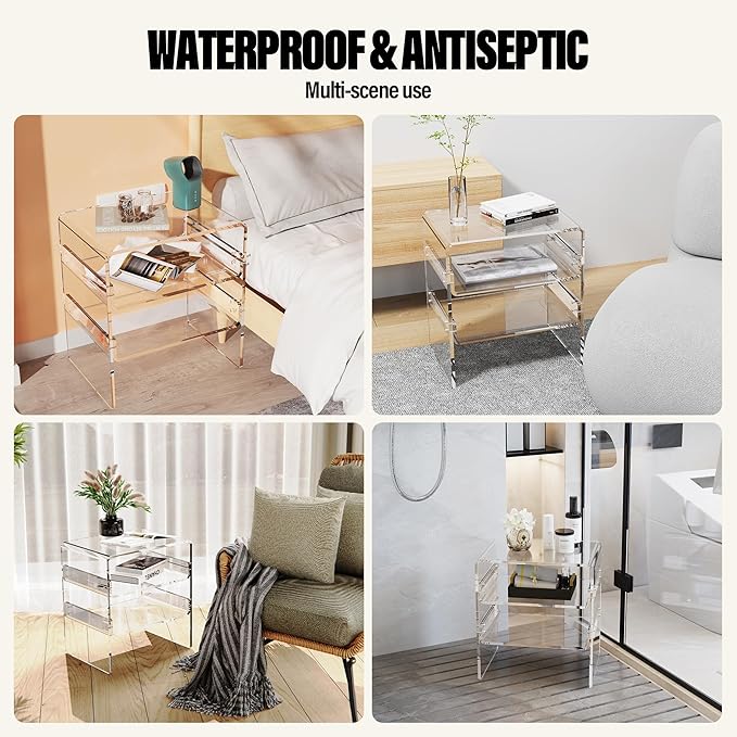 Acrylic 2-Tier Side Table with Storage Mini Modern End Table/Nightstand with - Image 6