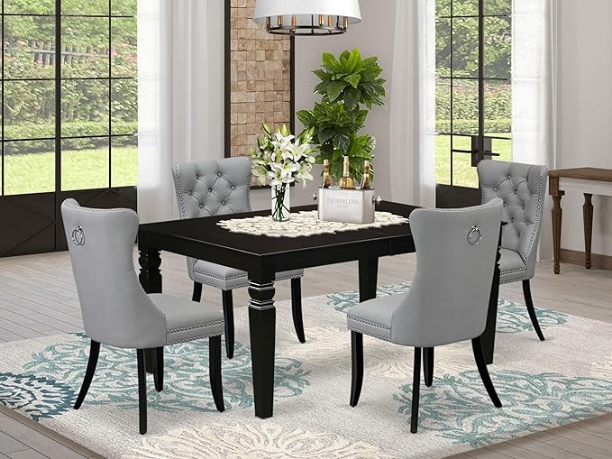 East West Furniture LGDA5-BLK-27 5 Piece Dining Table Set Includes a Rectangle - Image 2