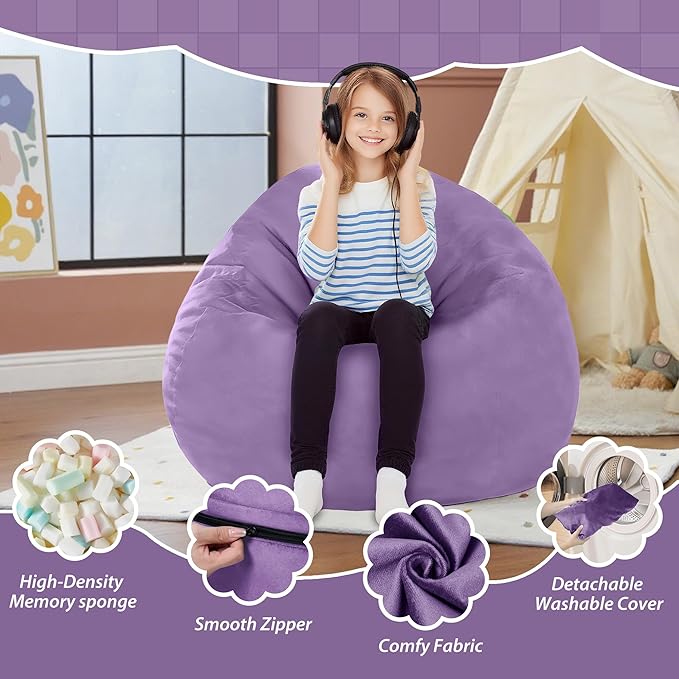 2FT Bean Bag Chair with Ultra Soft Velvet Cover Bean Bag Sofa with Memory Foam - Image 4