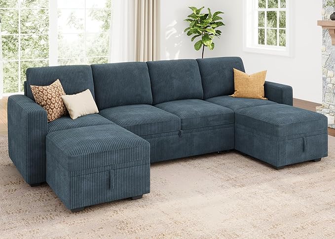HONBAY Modular Sectional Sleeper Sofa Bed, Corduroy Pull Out Couch - Image 3