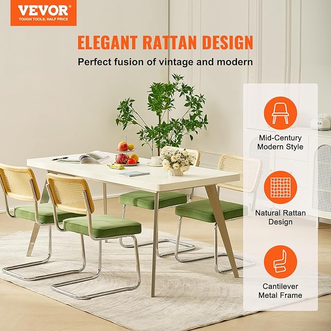 VEVOR Rattan Dining Chairs Set of 4, Mid Century Modern Dining Chair, - Image 4