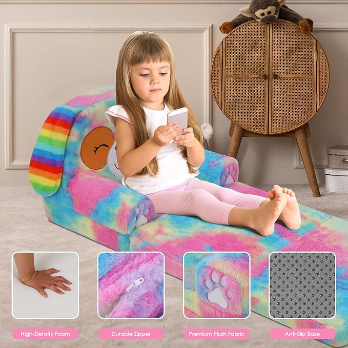 Kids Couch Comfy Foldable Kids Sofa to Lounger 2 in 1 Toddler Chair Plush Baby - Image 5