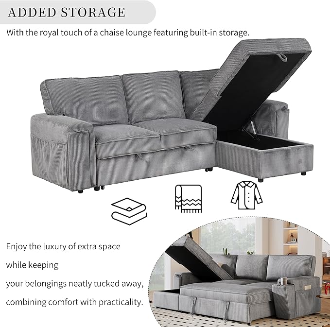 96.1 Inch L-Shaped Convertible Sectional Sleeper Sofa - Image 4