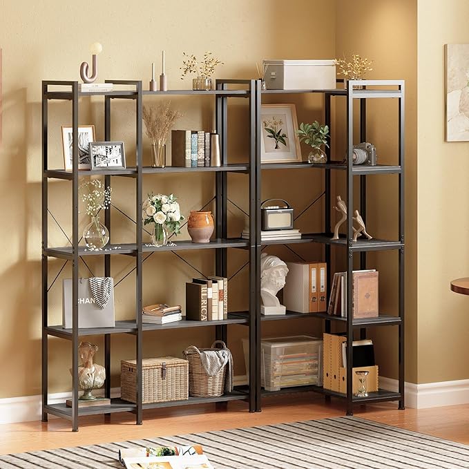 Tohomeor Bookshelf 5 Tier Deformable Corner Bookcase Free Standing Modern - Image 4