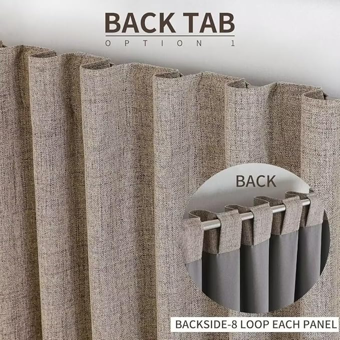 Joydeco Natural Linen Curtains 108 inch Length 2 Panels Set Burg 100% Blackout - Image 3