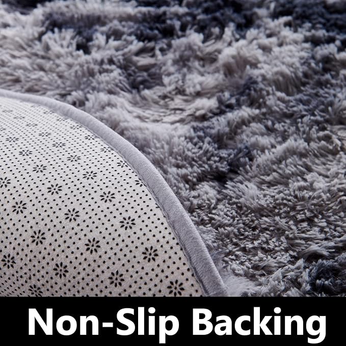 FJZFING Tie-Dyed Dark Grey Round Rug Ultra-Soft Plush Modern 7x7 Circle Area Rug - Image 5