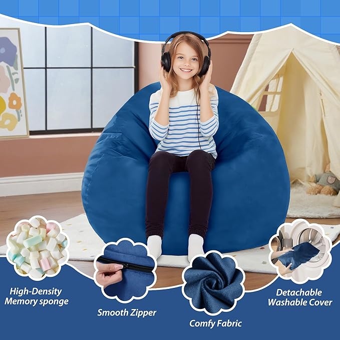 2FT Bean Bag Chair with Ultra Soft Velvet Cover Bean Bag Sofa with Memory Foam - Image 4