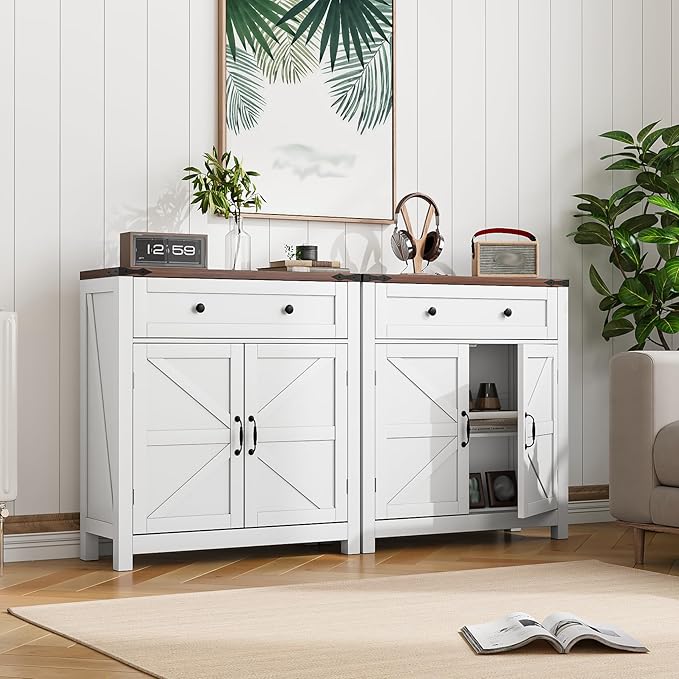 Farmhouse Storage Cabinet with 2 Doors, Freestanding Floor Storage Cabinets - Image 4