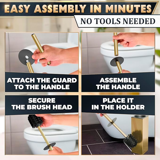 Stainless Steel Toilet Brush and Holder Set Gold & Square Design - Image 6