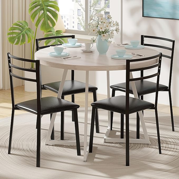 VECELO 35" Round Dining Table for 4, Wood-Grain Tabletop & Heavy-Duty Steel - Image 8