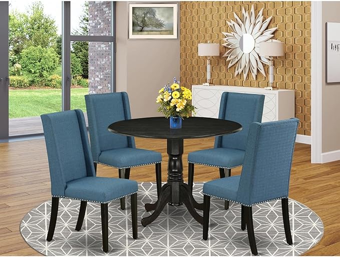 East West Furniture DLFL5-ABK-21 5 Piece Dining Room Table Set Includes a Round - Image 6
