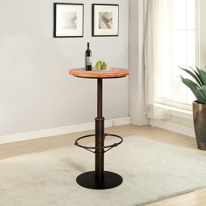 Topower Industrial Pub Table 19.7" Round Solid Pine Wood Top 42.2" Height Bar - Image 2