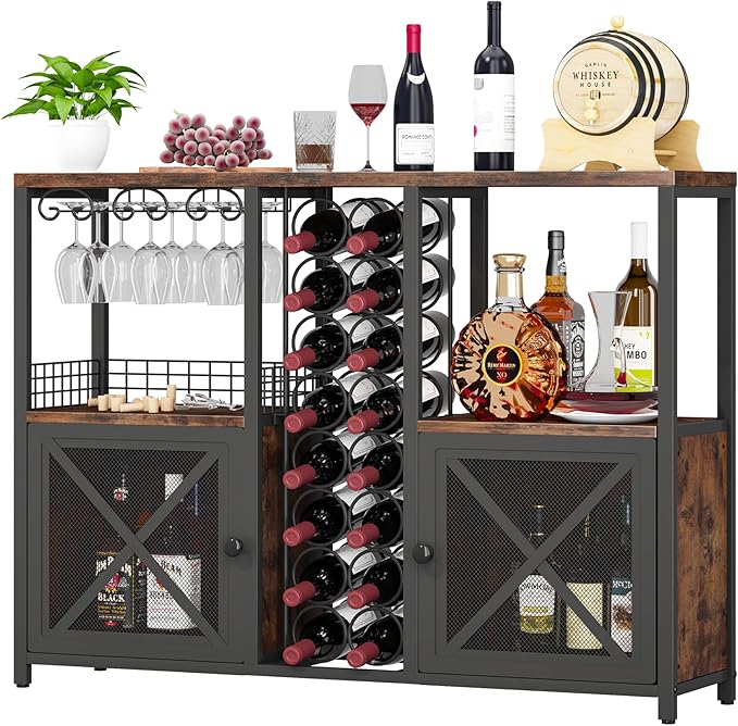 Homeiju Mini Bars for Home, Wooden Coffee Bar Cabinet, Modern Liquor Cabinet by Homeiju