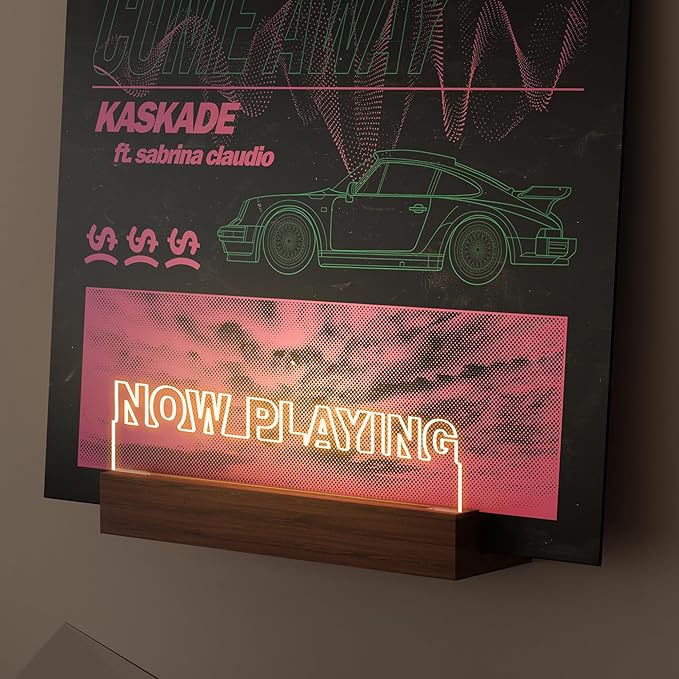 Now Playing Vinyl Record Stand Wall Mount, Light up Record Holder, Wooden by CoolGiftMart