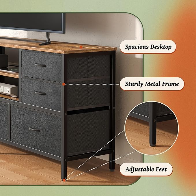 Huuger TV Stand Dresser with Power Outlets and LED Lights, 7 Drawers, 47 Inch - Image 8