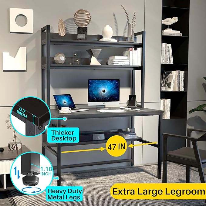 Aquzee Computer Desk with Hutch and Bookshelves, Large Leg Room 47 inch Width - Image 9