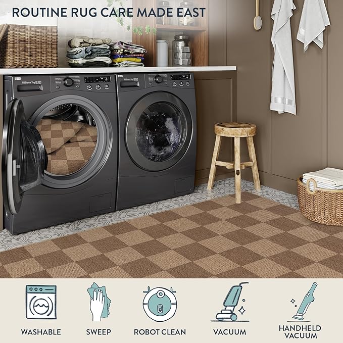 Lahome Checkered Easy Jute Entryway Rug, Washable Rugs 3x5 - Image 6