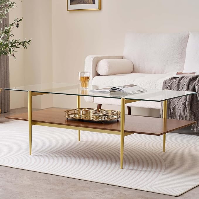 X-Large Rectangle Glass Coffee Table, Mid-Century Modern Design, - Image 3