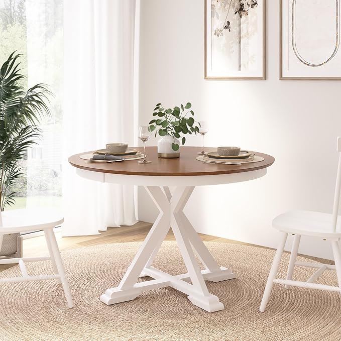 Bush Furniture Round Dining Table, 45 inch Trestle Design, Modern Transitional by BushHome