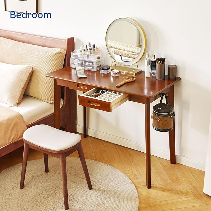 Wood Writing Desk with Drawer and Hanging Rod, Small Computer Desk Table - Image 9