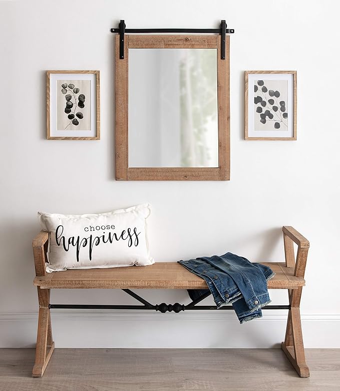 Kate and Laurel Cates Rustic Wall Mirror, Farmhouse Barn Door-Inspired Wall - Image 2