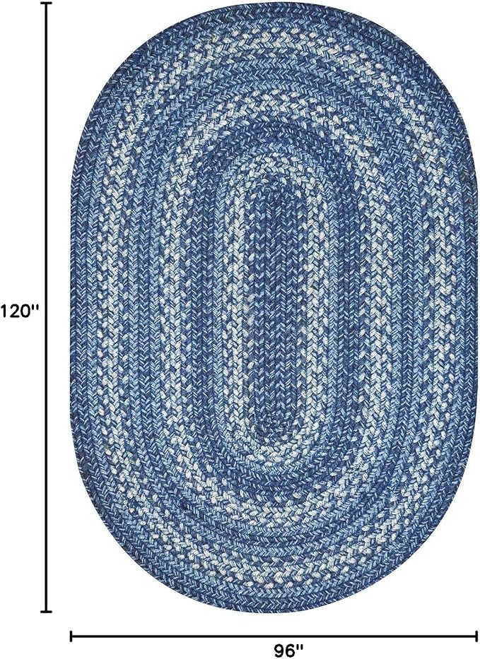 Homespice Denim Jute Blue 8x10' Braided Oval Area Rugs - Image 2