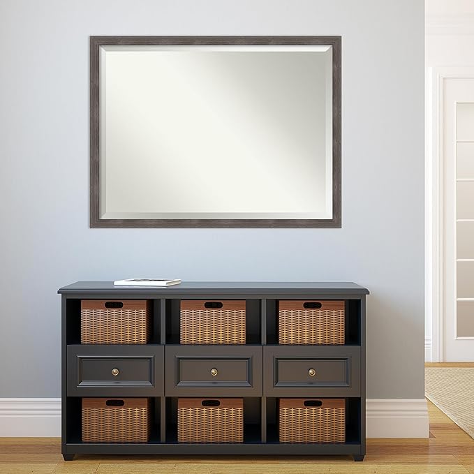 Amanti Art Grey Wall Mirror 33x43 Pinstripe Lead Grey Rectangle Bathroom Mirror - Image 6