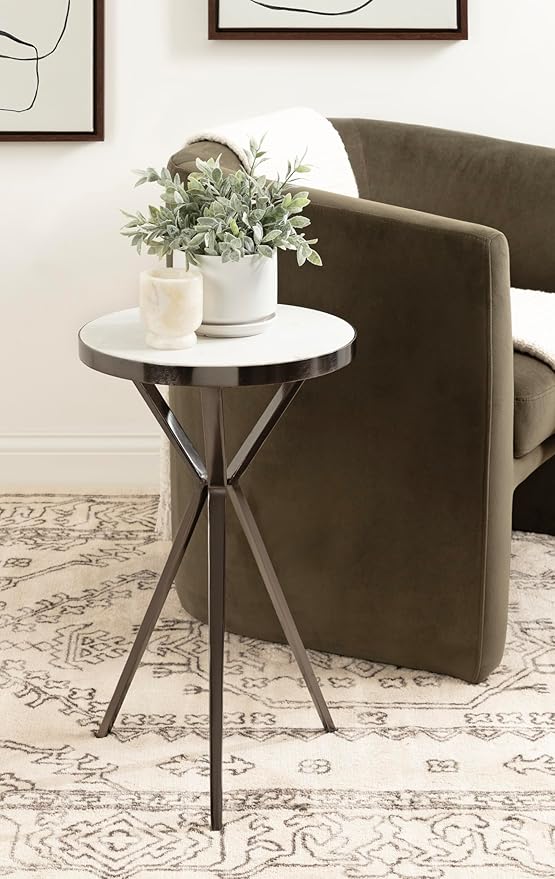 Kate and Laurel Gribben Modern Round Marble Side Table, Tripod-Base Bedside - Image 4